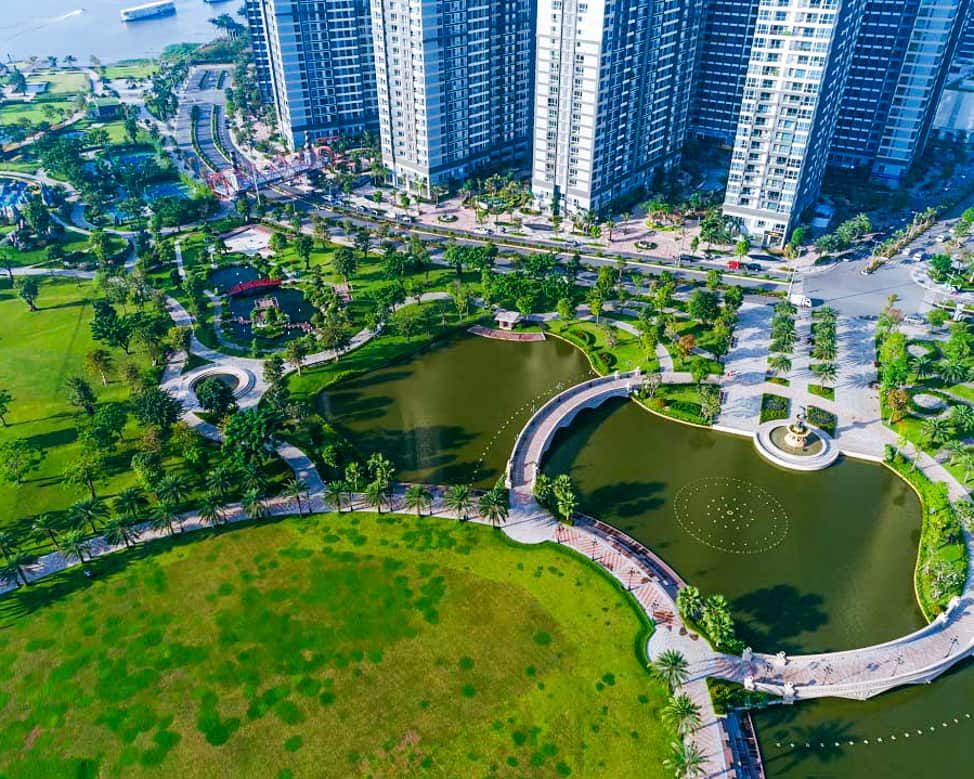 Công viên và các tòa tháp nhìn từ trên cao