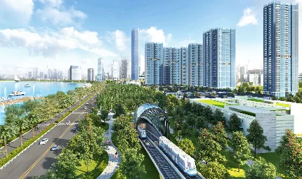 Phối cảnh tuyến Metro số 1 chạy dọc dự án ven sông