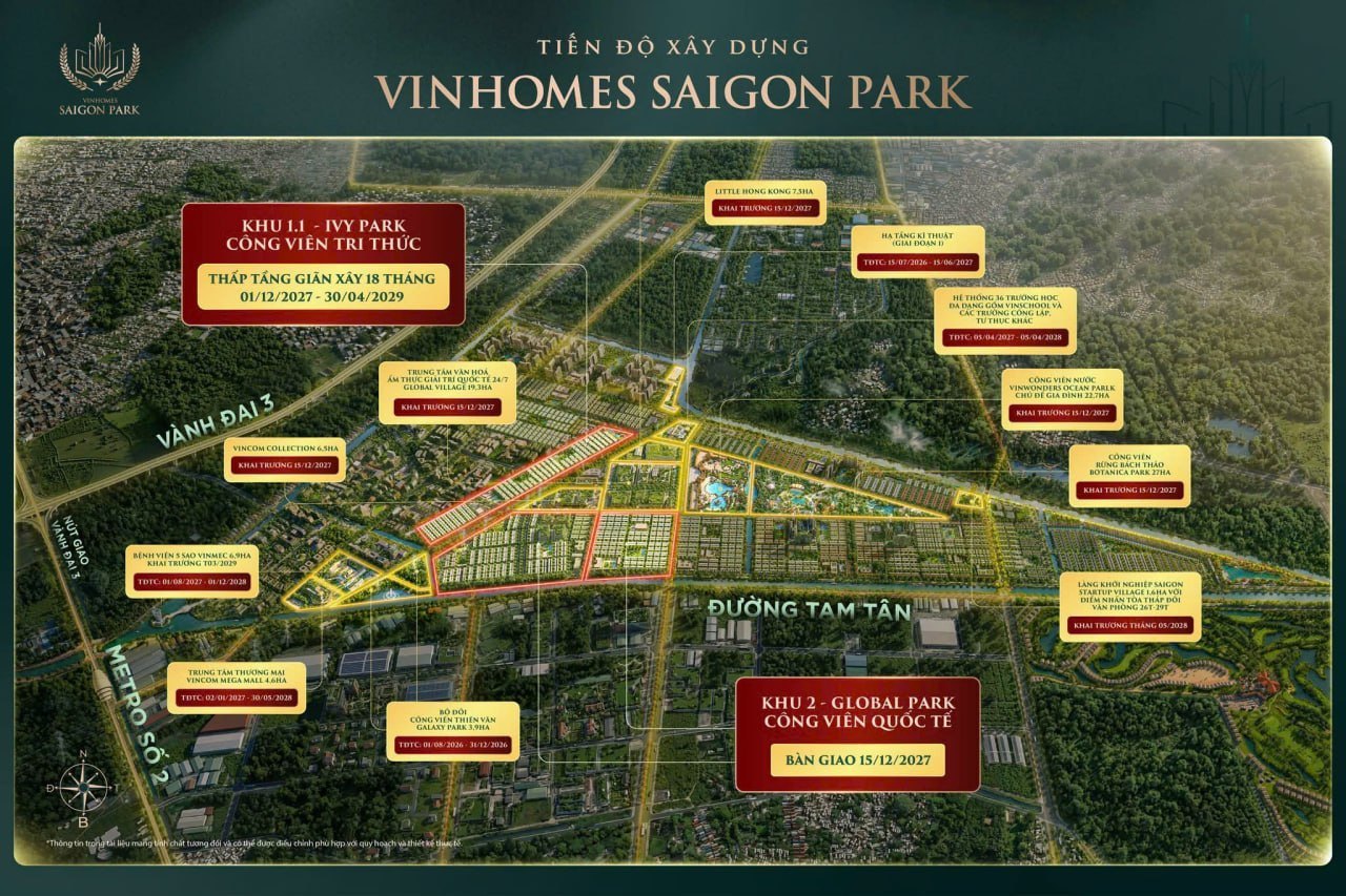Bản đồ tiến độ xây dựng các tiện ích Vinhomes Saigon Park