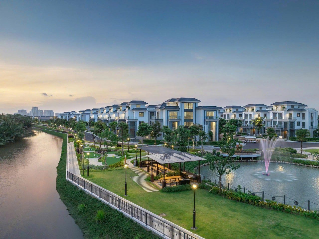 Biệt thự song lập view sông, đất 174m², hướng Tây Nam