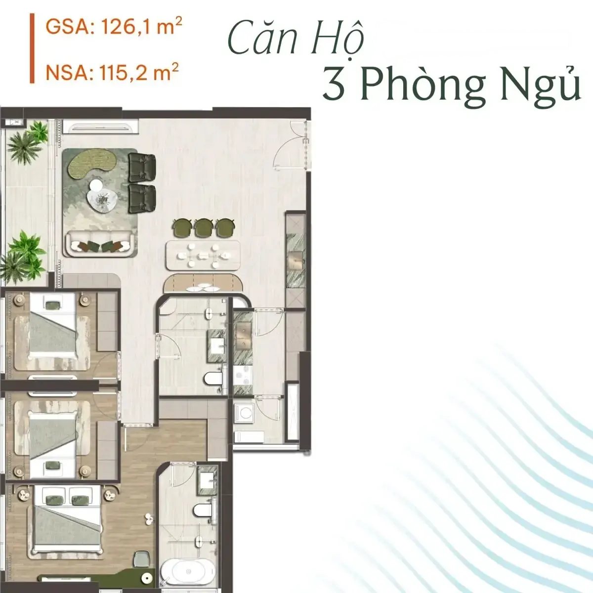 Căn 3PN 126m² Palm River, ảnh 5